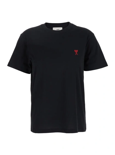 Tricou T-Shirt with Ami De Coeur Embroidery on the Front in Black Cotton for Women