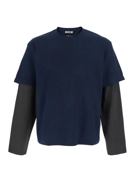 Tricou Tshirt LAYERED MIX CUT LONG-SLEEVE with long sleeves in hemp and cotton blue unisex