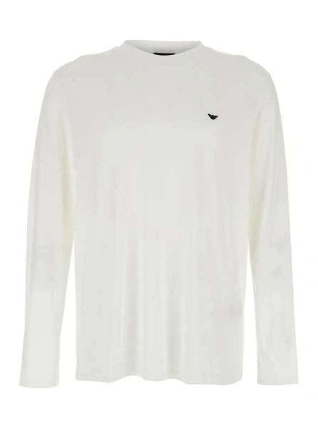 Tricou White Crew Neck T-Shirt with Logo Embroidery on the Front in Cotton Blend for Men