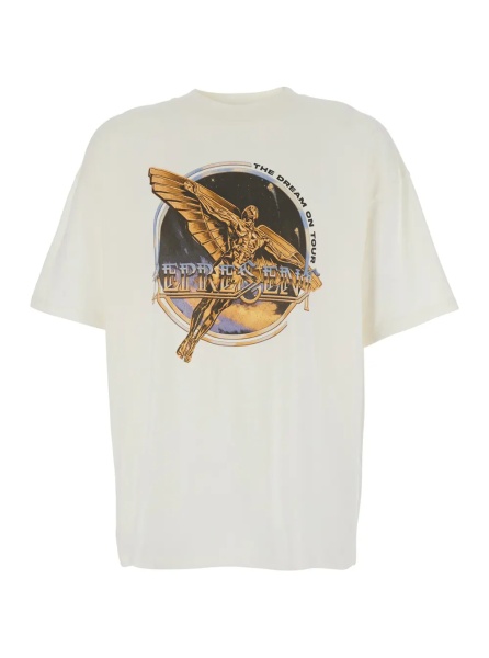 Tricou White T-Shirt with Graphic Print on Front and Back for Men