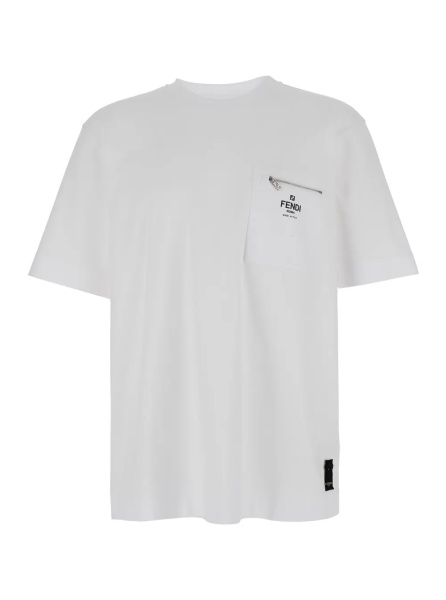 Tricou White T-Shirt with Logo Print on the Front in Men's Cotton