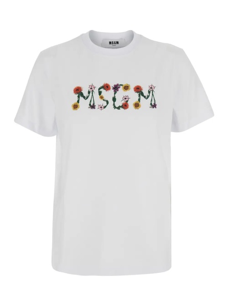 Tricou White T-Shirt with Round Neck and Logo on Front for Women