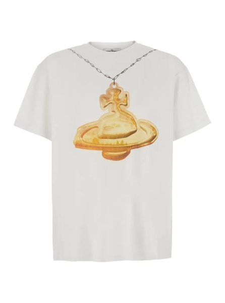 Tricou White T-shirt with round neck and print on the front in Cotton for men