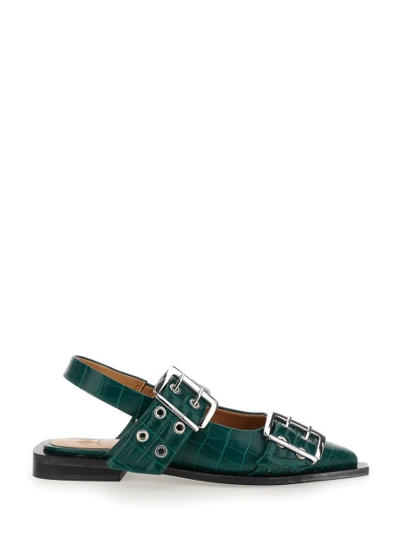 Balerini Green Ballet Shoes with Double Buckle and Pointed Design in Leather Woman