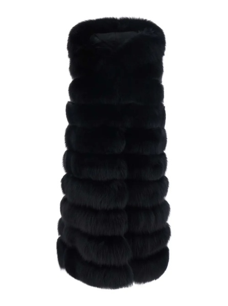 Blanuri Black fur with high collar and sleeveless design in fur for women