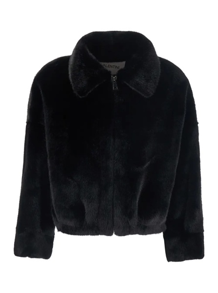 Blanuri Black short shearling jacket with classic collar and front zip closure in ecofur for women