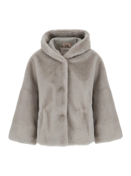 Blanuri Gray Short Shearling Jacket with fixed hood in ecofur for women