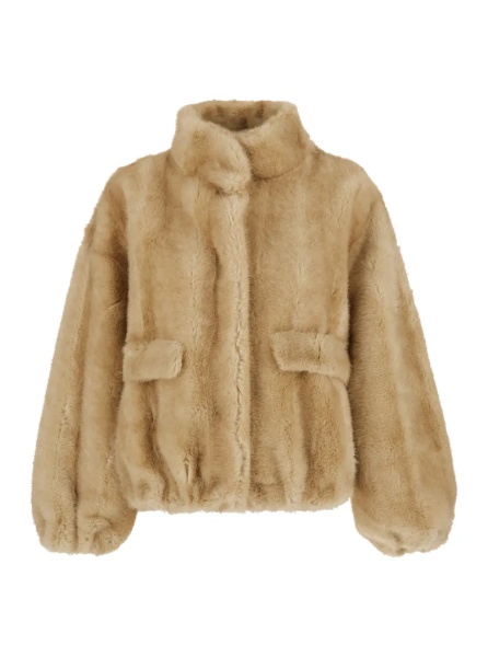 Blanuri 'IRIS' beige fur jacket with high collar in faux fur for women
