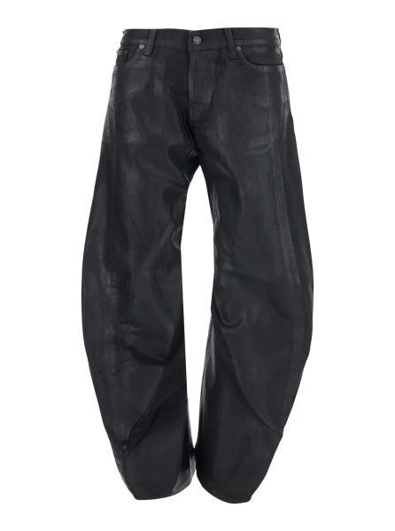 Blugi Black Jeans with Wide Leg and Logo Patch on the Back in Denim for Women
