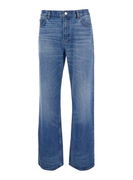 Blugi Blue Jeans with Faded Design and Wide Leg in Denim for Men