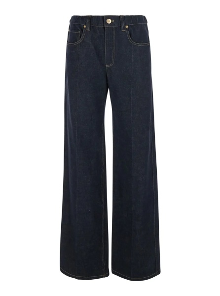 Blugi Blue Wide Leg Jeans with Monile on the Back in Denim for Women