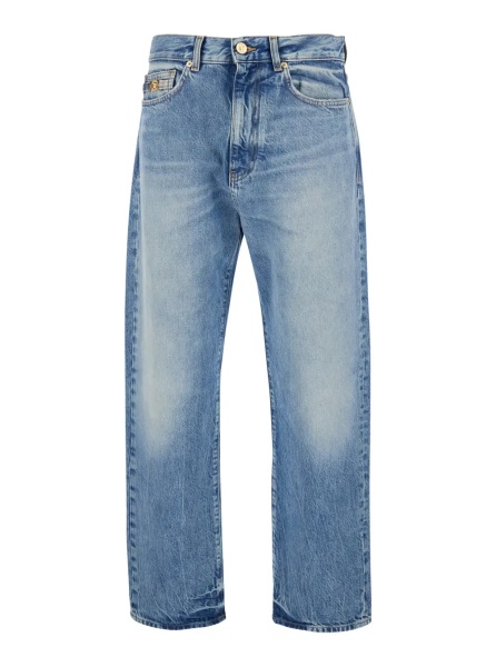 Blugi Light Blue Jeans with Logo Patch on the Back and Faded Effect in Denim for Men