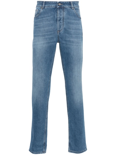 Blugi slim fit Brunello Cucinelli albastri din elastan si bumbac
