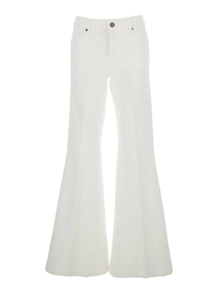 Blugi White Palazzo Jeans with Wide Leg and Logo Patch on the Rear in Denim Woman