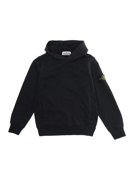 Bluze Black Hoodie with Fixed Hood and Logo Patch on Sleeve for Kids