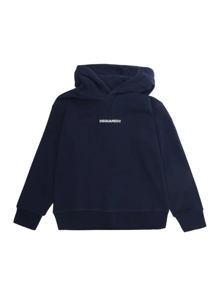 Bluze Blue Hoodie with fixed hood and logo lettering on the front in cotton Boy
