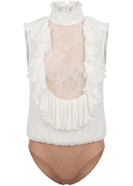 Body-uri Bodysuit with high collar and ruffle details