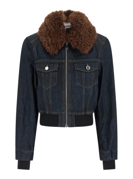 Bomber Blue Denim Cropped Bomber Jacket for Women