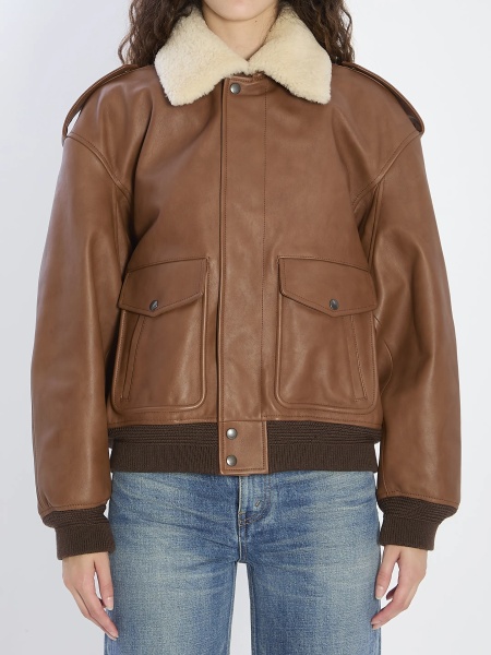 Bomber Bomber Jacket In Hammered Leather And Shearling