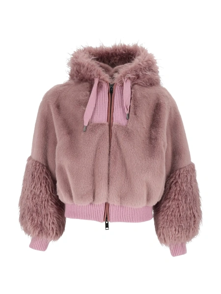 Bomber FAUX REX BOMBER JACKET WITH HOOD AND KNITTED DETAILS
