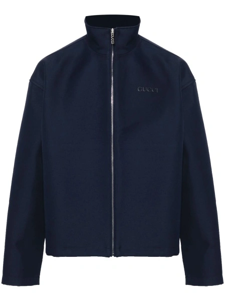 Bomber jacket Gucci albastra din matase si lana
