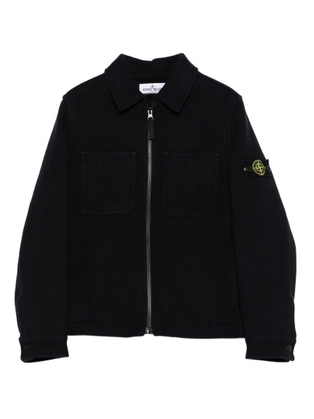 Bomber jacket Stone Island albastra din poliamida si lana
