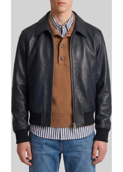 Bomber Lambskin Leather Zip-Up Jacket