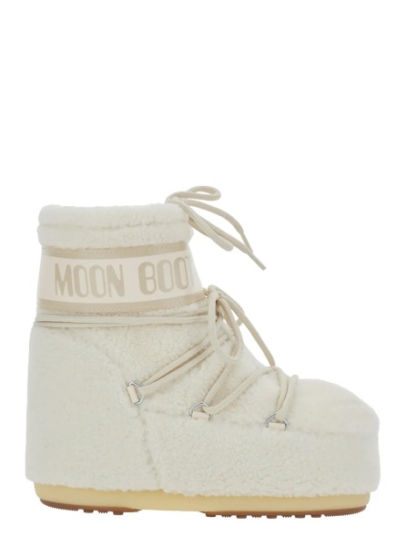 Botine 'Icon Low' White Snow Boots with Maxi Logo Print on the Side in Fleece for Women