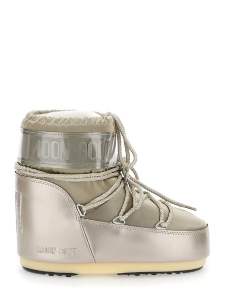 Botine Snow boots with bow on the front and maxi logo print in metallic tech fabric for women