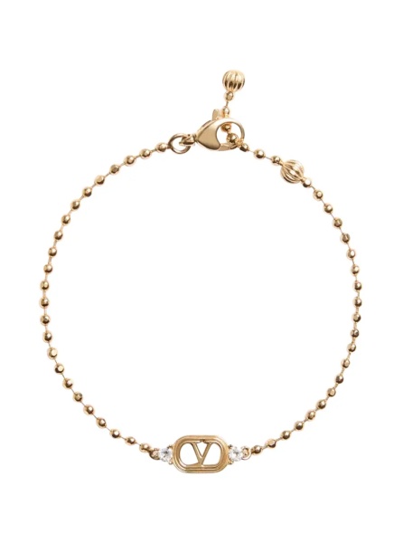 Bratari metallic colored Bracelet with Vlogo plate and applied rhinestones in brass for women
