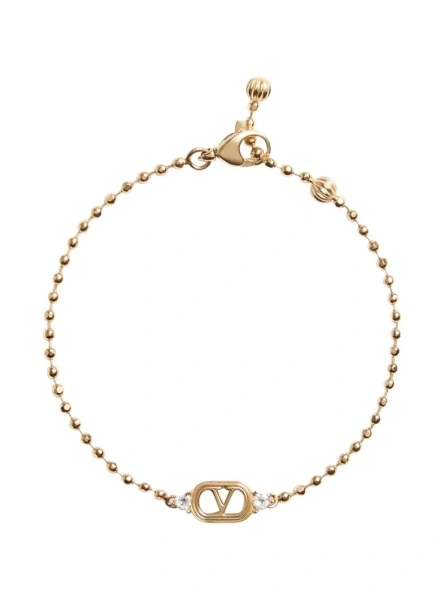 Bratari metallic colored Bracelet with Vlogo plate and applied rhinestones in brass for women