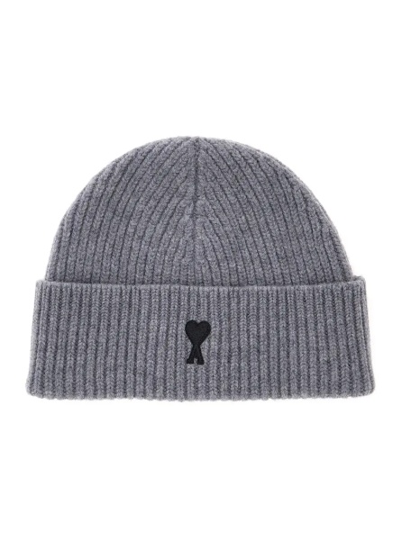Caciula Beanie with AMI de Coeur logo and soft fabric in gray unisex