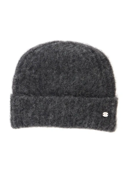 Caciula 'Bonnie' Gray Beanie with logo plaque on the front in wool blend for women