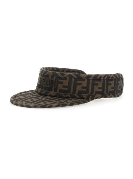 Caciula FF Visor with All-Over FF Motif and Logo Lettering on the Front in Brown Cotton Blend for Kids