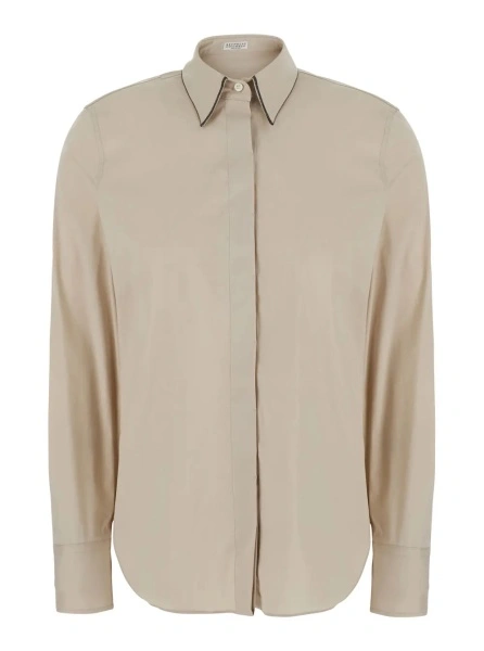 Camasa Beige Shirt with classic collar with Monil in cotton for women