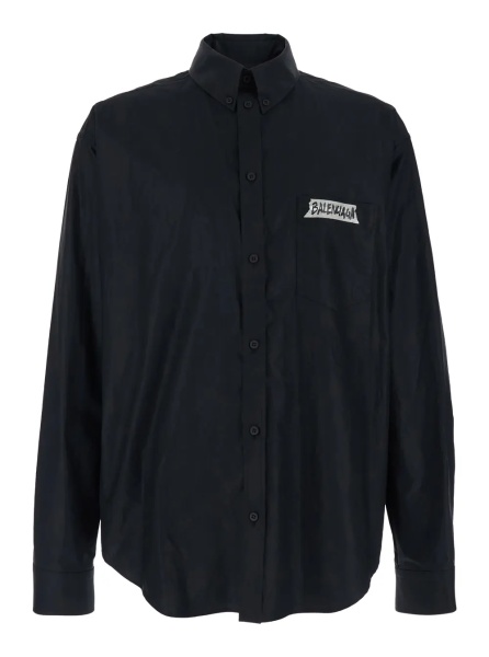 Camasa Black shirt with button-down collar and logo on front and back in cotton man