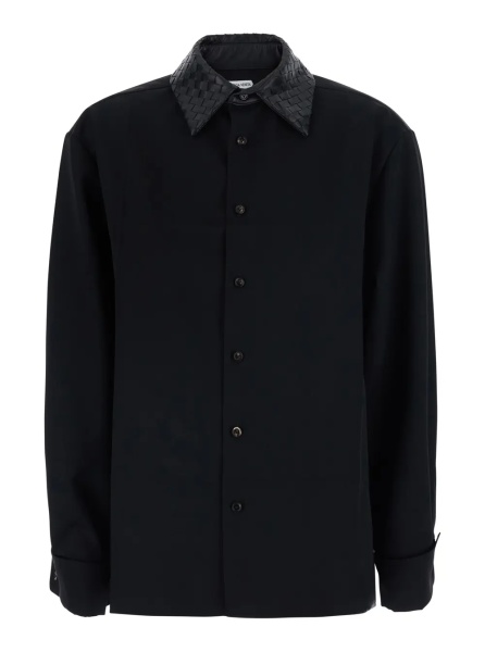 Camasa Black Shirt with Intreccio Collar in Wool women