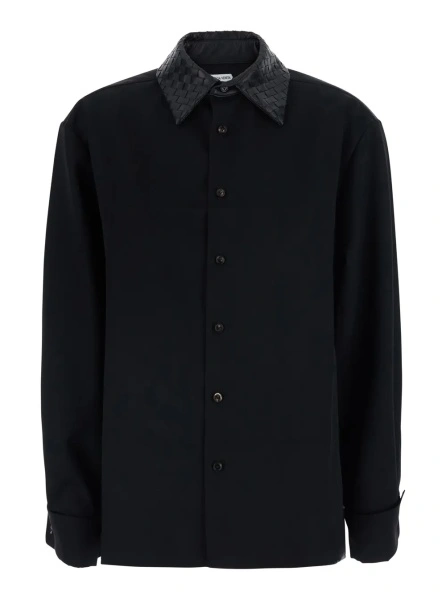 Camasa Black Shirt with Intreccio Collar in Wool women