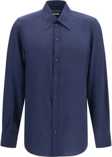 Camasa eleganta Dolce & Gabbana albastra din crepe de chine