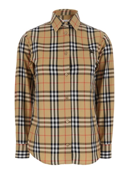 Camasa 'Emma' Beige Shirt with EKD Embroidery on the Front and All-Over Check Motif in Cotton Woman