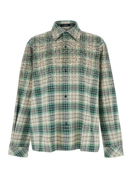 Camasa Flannel Shirt with Patch and Logo in Green Unisex