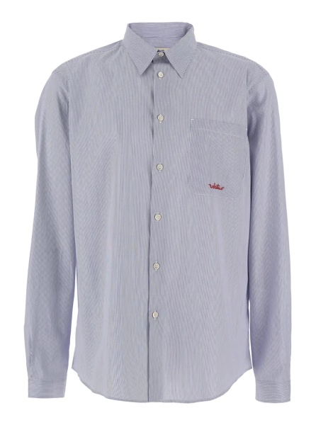 Camasa Light Blue Shirt with Classic Collar and All-Over Striped Motif in Cotton Man