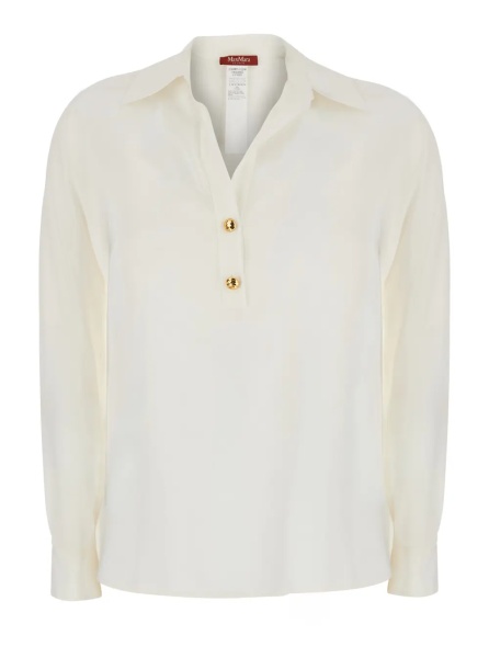 Camasa 'MSTAIA' white Shirt with V-neck and button closure in cotton for women