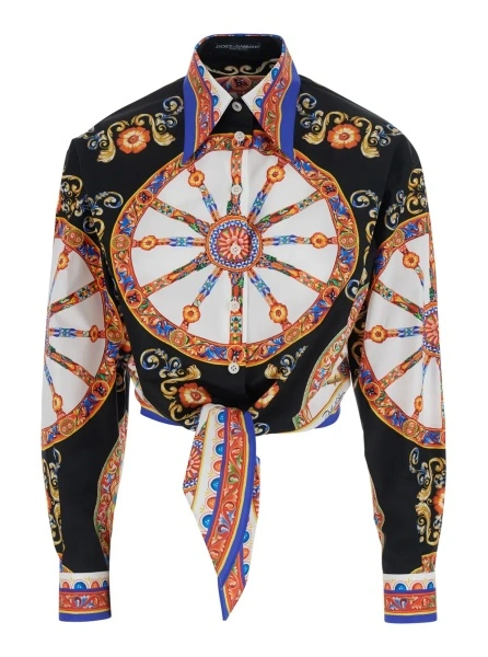 Camasa multicolor Shirt with Carretto all-over print in cotton poplin for women