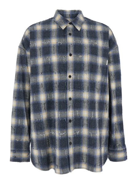 Camasa Multicolor Shirt with Classic Collar and All-Over Check Motif in Cotton Man