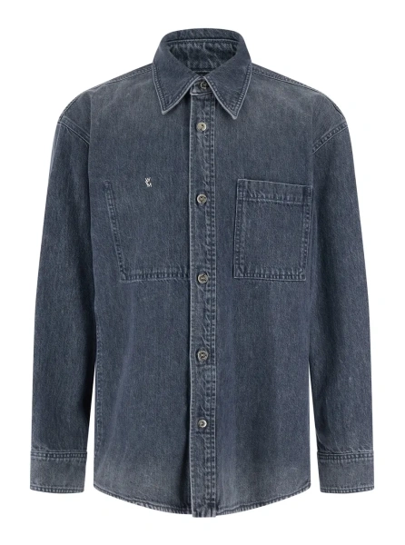Camasa Shirt MENS SHIRT with collar and long sleeves in Blue Cotton for men