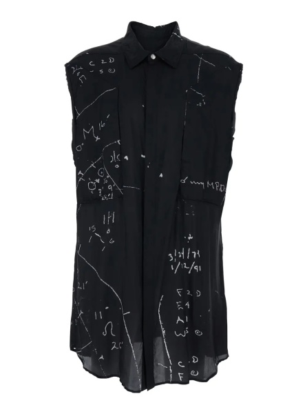 Camasa Shirt with classic collar and all-over print in black viscose blend for men