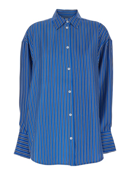 Camasa TOTÊME Blue Oversized Silk Shirt with Classic Collar and All-Over Stripes for Women