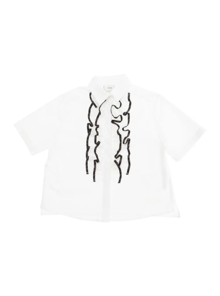 Camasa White Shirt with Classic Collar and Contrasting Ruched Detail in Cotton Girl