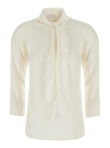 Camasa White Top with Bow Detail on the Neck in Silk for Women